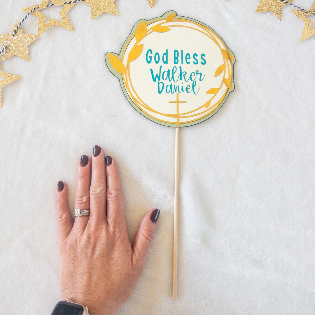 Personalized Gold Acrylic Cake Topper For Baptism, Christening, Birthday - Heart Design, Reusable